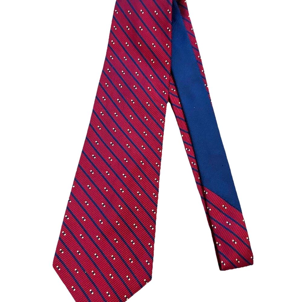 NEW TOMMY HILFIGER Silk Tie Dots Classic Red Blue Solid Tail Preppy Y2K 90s $65